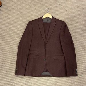 Next USA men’s slim suit, burgundy, wool blend, size 38L